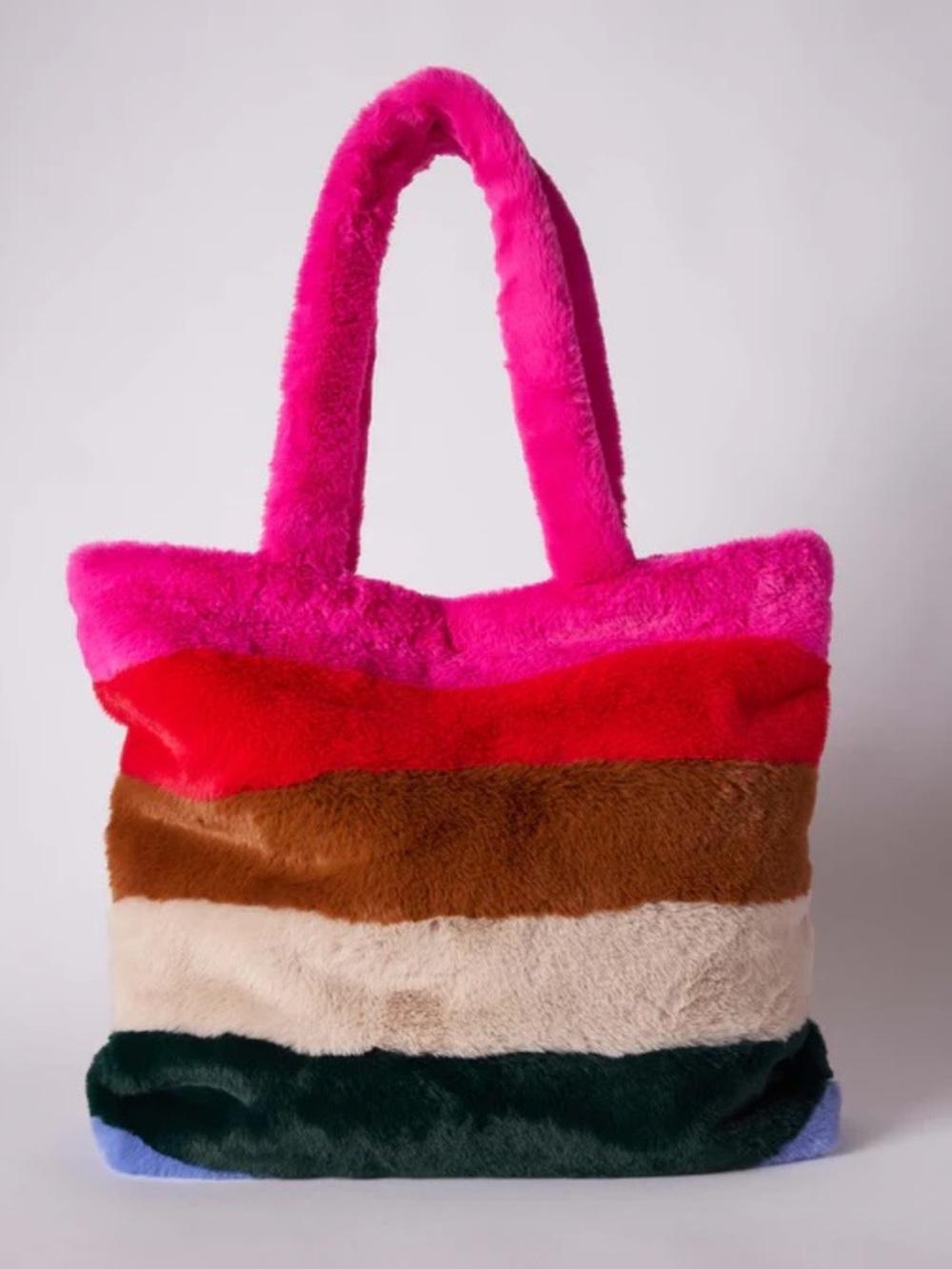 Mersea Plush Multistripe Faux-Fur Tote in Pink, Red, Brown, Cream & Black